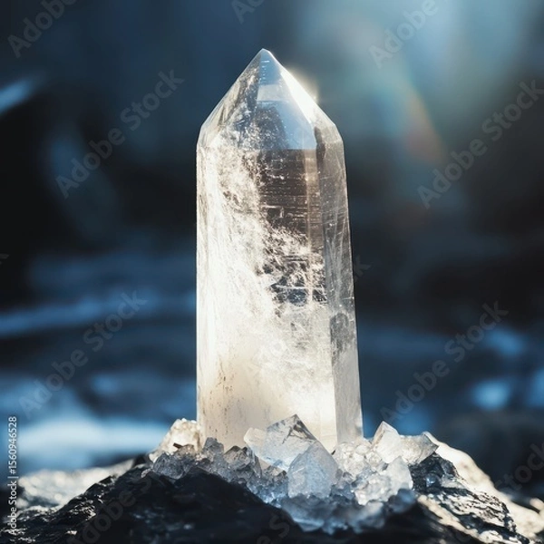 Fototapeta Crystal on stone sparkles in sunlight