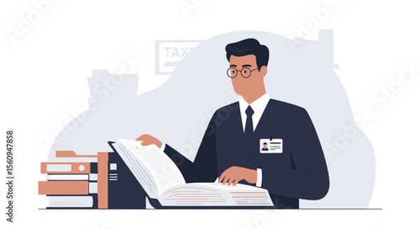 Fototapeta Dedicated Accountant Reviewing Tax Forms with Precision and Accuracy in Detail