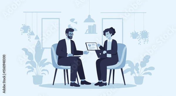 Fototapeta Engaging Business Associates Discussing Project Details In A Modern Workplace Setting