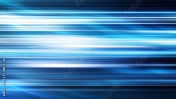 Obraz Abstract horizontal stripes in blue and white with a blurred motion effect The design suggests speed and movement suitable for tech presentations, advertising, or modern visual content