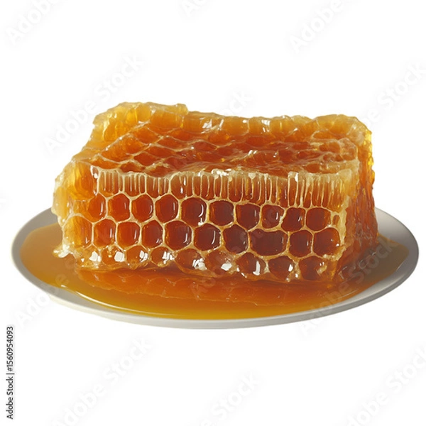 Fototapeta Honey Dripping from Hovering Honeycomb – Clean White Background

