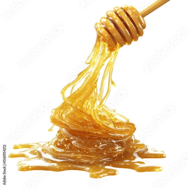 Fototapeta Dripping Honey Stream Isolated on White – High-Resolution Stock Photo.  honey texture closeup, pure honey stream, organic honey drip, glossy honey surface, realistic honey drip, honey macro image, f

