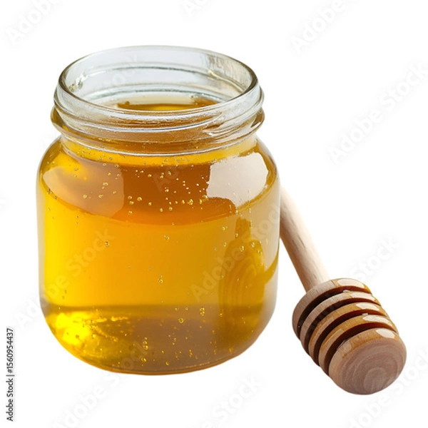 Fototapeta Fresh Honey in Jar with Dipper and Honeycomb – Pure Sweetness Concept. 
 glass jar of honey, honey closeup photo, premium honey stock, bee honey product, artisanal honey in jar, natural golden honey,
