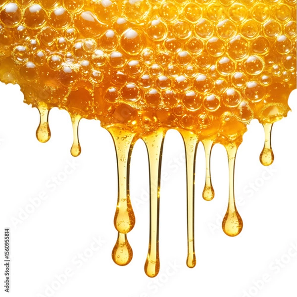 Fototapeta Honey Dripping from Hovering Honeycomb – Clean White Background

