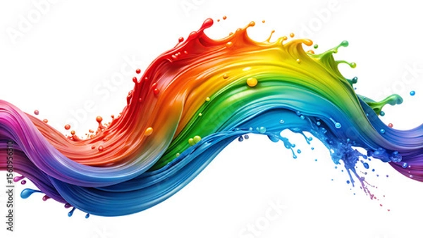 Fototapeta Vibrant rainbow paint splash with swirling colors and droplets isolated on a transparent background colorful