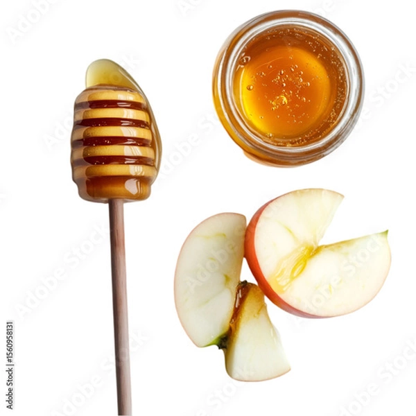 Fototapeta Sweet Honey in Glass Cup Isolated on White Background – High-Resolution Image. 
 organic honey on white, pure honey in cup, liquid gold honey, bee honey photo, sticky sweet honey, honey in clear glas
