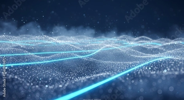 Obraz Abstract Blue Glowing Lines and Particles Wave Background