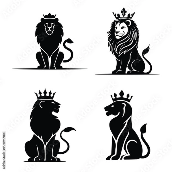 Fototapeta Crowned Lion Head Vector Bundle Vector Illustration