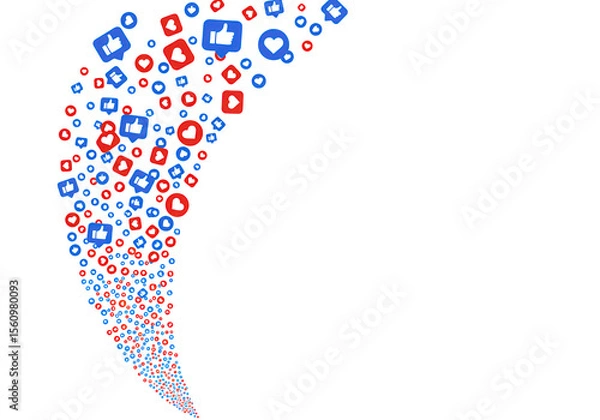 Fototapeta A wave of social media icons including likes and hearts isolated on transparent background, symbolizing positive engagement and feedback