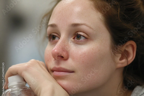 Fototapeta portrait of resuscitator on left side of frame deep emotional connection with patient