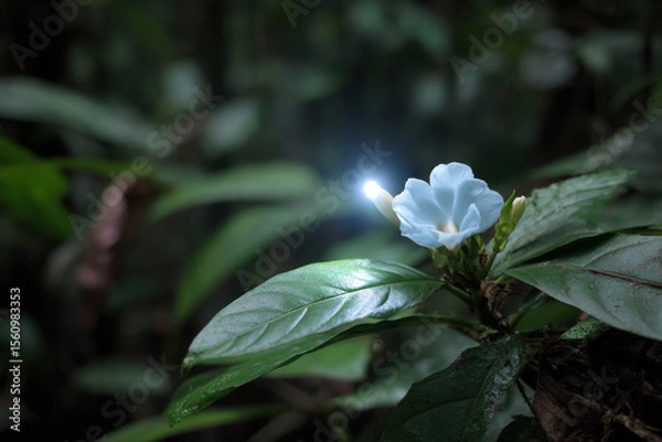 Fototapeta minimalist photograph of single natural object positioned on left set against dense rainforest in algeria