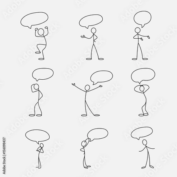 Fototapeta Cartoon icon of sketch stick figure in cute miniature scenes.
