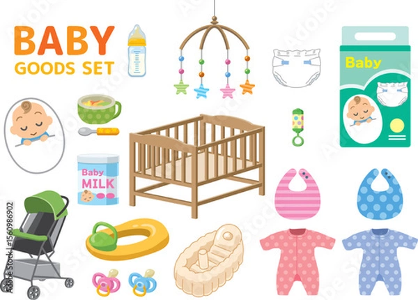 Obraz かわいいベビー用品のイメージイラストセット