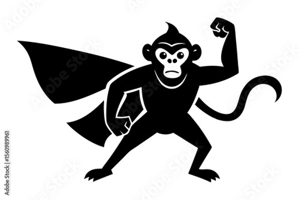 Fototapeta Black and white vector illustration of a superhero monkey flexing its bicep cape