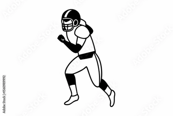 Fototapeta Black and white illustration of an American football player running with a dynamic pose on a white background