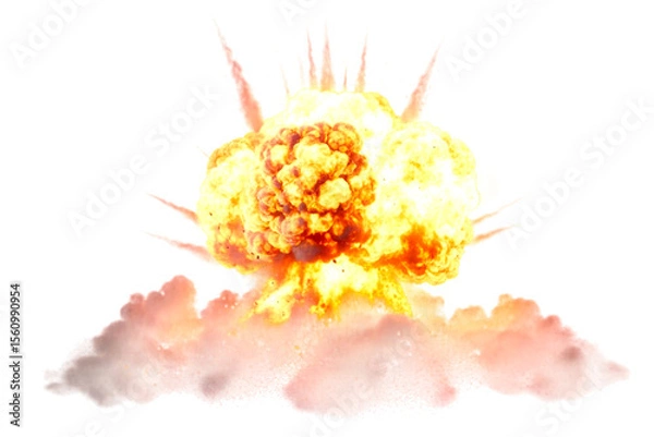 Obraz Bright fiery explosion with shockwave, smoke, and glowing energy in high detail – PNG Transparent Background