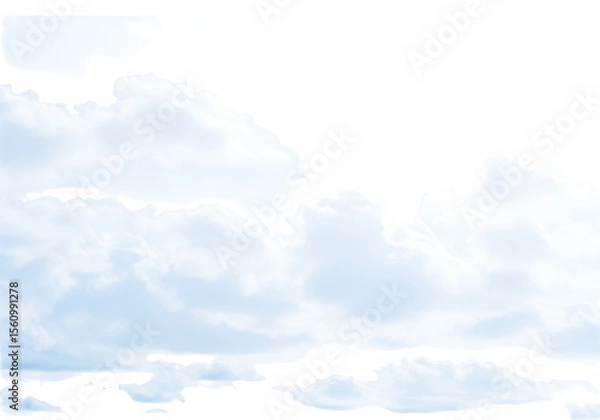 Fototapeta Soft fluffy white clouds drift across a pale blue sky, isolated on transparent background