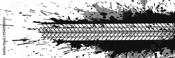 Fototapeta Tire tread marks, wheel textures, tire marks - car racing, motocross, drift, rally, off-road and others. Vector black isolated texture in grunge style with splashes.eps10