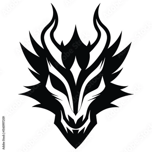 Fototapeta Vector graphics of tribal art abstract design face of fire dragon head on white background