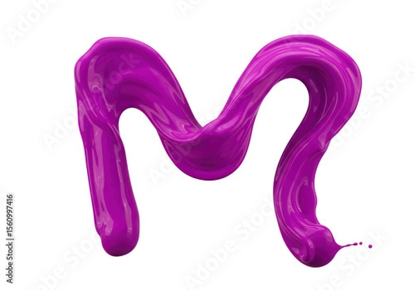 Fototapeta The letter m made of glossy purple paint isolated on transparent background, a modern artistic design element