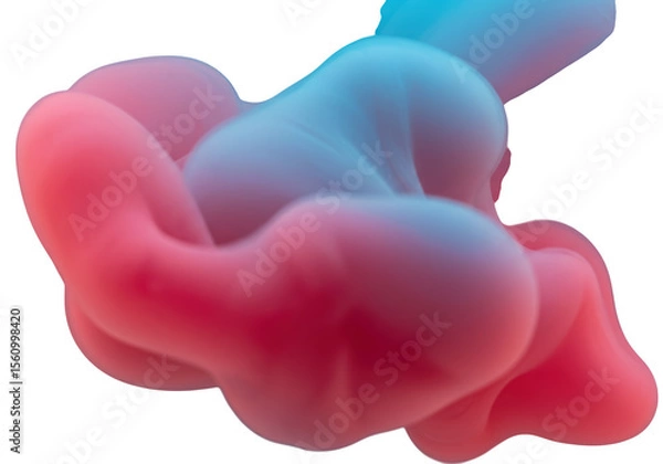 Fototapeta A swirling cloud of pink and blue ink mixing in water isolated on transparent background