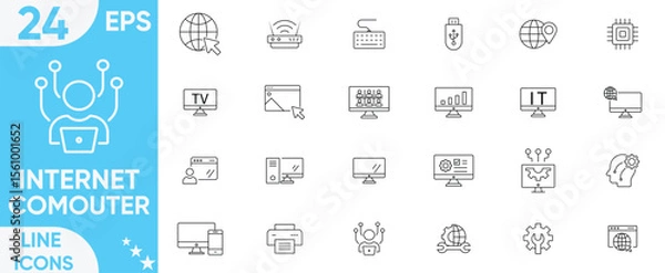 Fototapeta Internet Computer icon set.computer, network, website, Servers, database, Wi-Fi device, server, web design, hardware, software and more.Vector and illustrator set.
