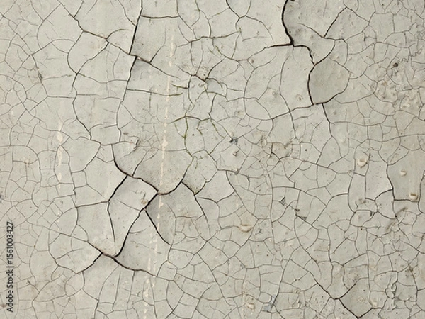 Fototapeta Peeling paint on the wall. Old concrete wall with cracked flaking paint. Weathered rough painted surface with patterns of cracks and peeling. Grunge texture for background and design.