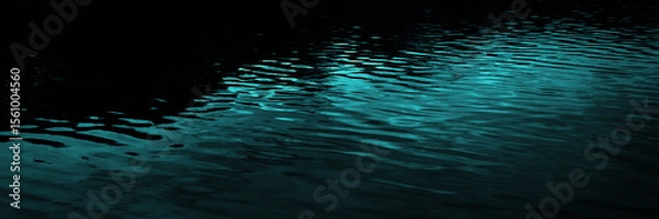 Obraz Black dark blue green teal water. Night. Ripples reflection light moonlight. Little waves. Gradient. Abstract. Contrast. Sea surface. Background with space for design. Wide banner. Panoramic.