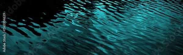 Obraz Black dark blue green teal water. Night. Ripples reflection light moonlight. Little waves. Gradient. Abstract. Contrast. Sea surface. Background with space for design. Wide banner. Panoramic.
