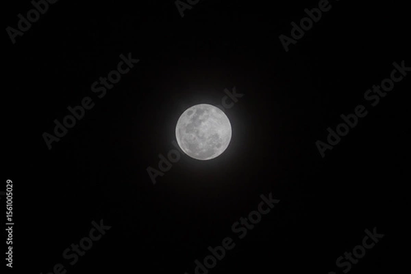 Fototapeta white shiny full moon with mist and dark background