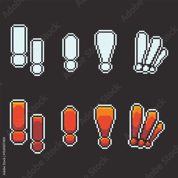 Fototapeta this is exclamation mark icon in pixel art with colorful color and black background this item good for presentations,stickers, icons, t shirt design,game asset,logo and your project.