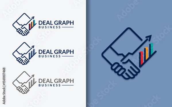 Obraz Minimalist logo combining handshake and business graph symbol. Perfect for partnership, collaboration, teamwork, business finance, and corporate branding needs.