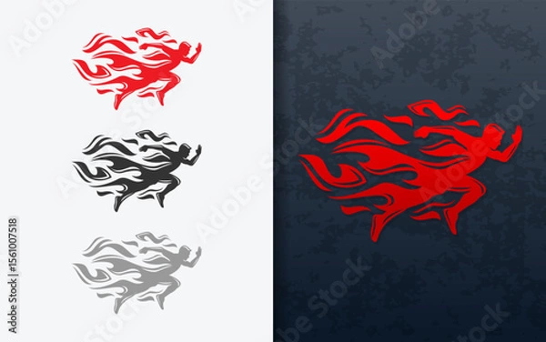 Obraz Abstract modern logo combining a running man and red fire, representing speed, energy, and passion. Ideal for sport, fitness, and athletic brand identity.