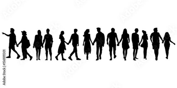 Obraz Silhouettes of couples holding hands and walking together