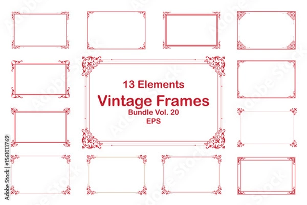 Fototapeta Vintage Decorative Frames Bundle Red Ornate Elements on White Background. Vol 20