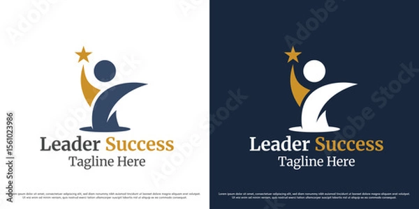 Fototapeta Leader success logo design illustration vector. Professional business silhouette. Abstract people icon symbol simple minimal vector.