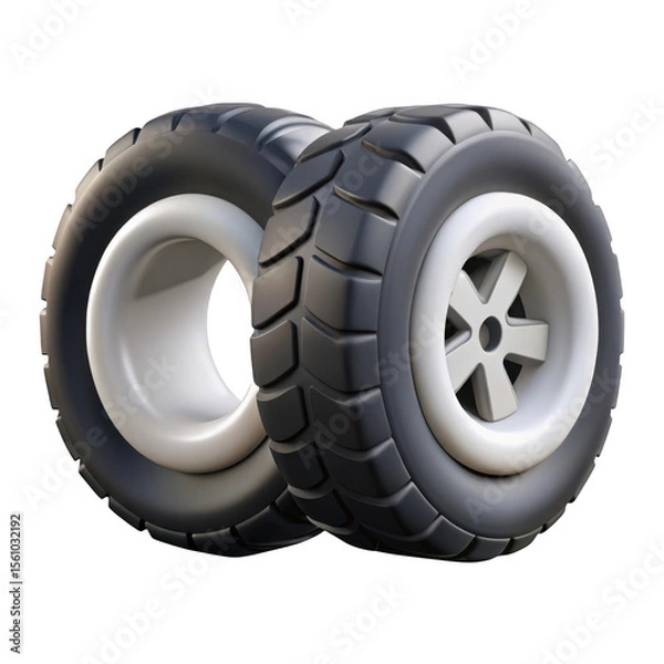 Fototapeta 3d realistic car tires with white rims isolated on transparent background
