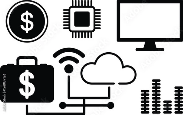 Fototapeta Finance Technology Icons Set Network, Data Analytics vector illustration.