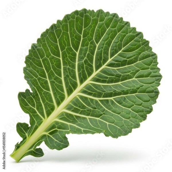 Obraz Single Green Collard Leaf Isolated on White