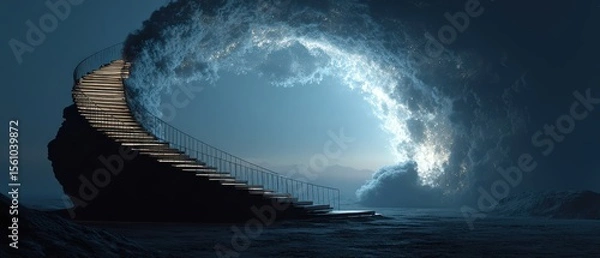 Fototapeta Dreamlike Staircase Emerging from Magical Clouds at Night