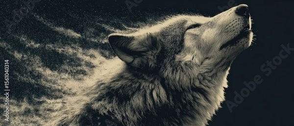 Fototapeta Majestic Wolf Howling Against Dark Background with Ethereal Effect