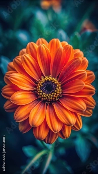 Fototapeta A delicate close-up of a flower with vibrant orange petals and dark