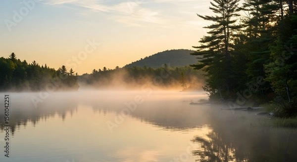 Obraz Serene Sunrise Over Misty Lake in the Mountains