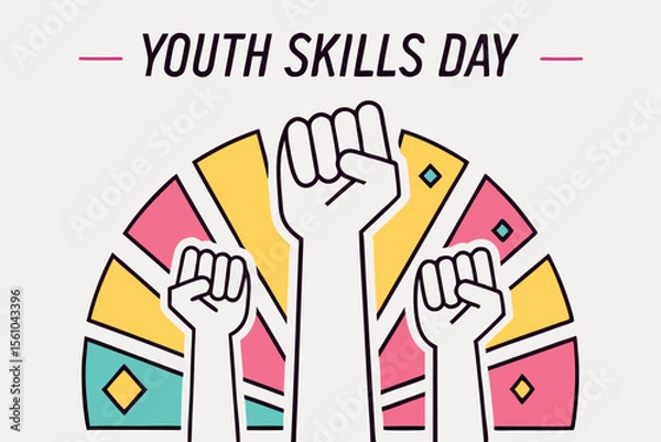 Fototapeta Youth Skills Day Illustration with Raised Fists and Colorful Shapes