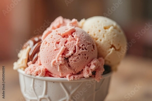 Obraz Close-up of a waffle cone ice cream sundae.