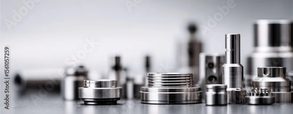 Fototapeta  Precision Engineering Components: An array of precisely machined metal components, each displaying intricate details and reflecting the precision of industrial engineering.