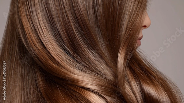 Obraz Photo of a woman with light brown hair, shining, moisturized, beautiful hair in the back of her head.