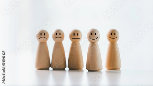 Fototapeta Customer showing rating with happy icon, Customer satisfaction survey concept, Positive feedback from happy client satisfaction with quality of service, marketing surveys, ratings, review, copy space