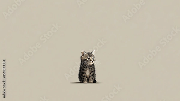 Obraz Small, adorable kitten sits on minimalistic background, creating charming and serene scene. simplicity of setting highlights kitten cuteness and innocence