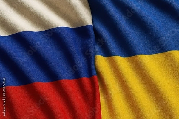 Fototapeta The flags of Russia and Ukraine side by side, representing their complex relationship.